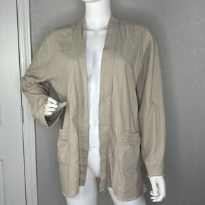 Linen Blend Jacket Patch Pockets Lagenlook Neutral Fairy Grunge Beige Size L